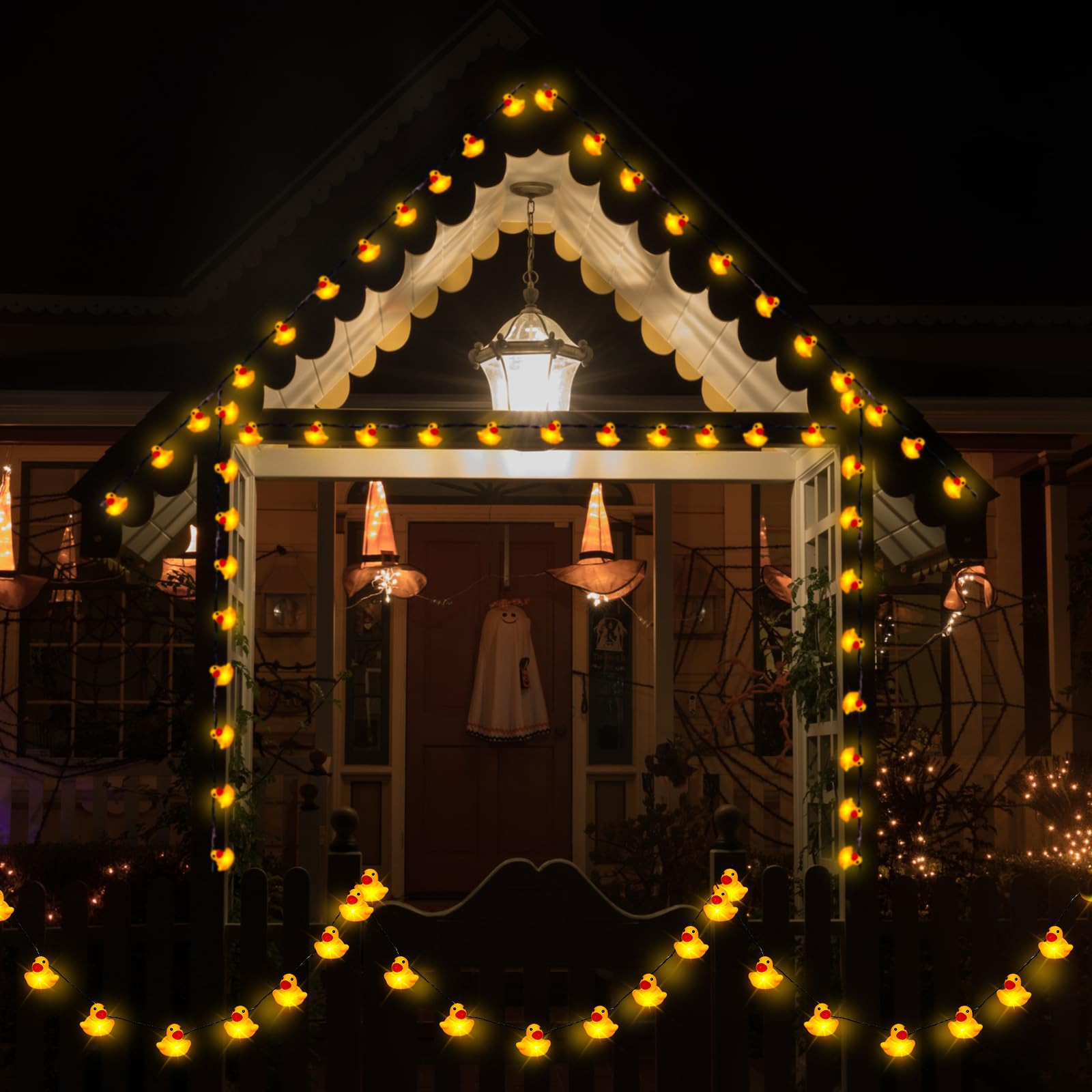 Deekin 60/100 luci LED a forma di anatra in gomma per albero di Natale, a batteria, decorative, per Natale, vacanze, pareti, finestre, cortile, giardino, feste (giallo, 3 pezzi)