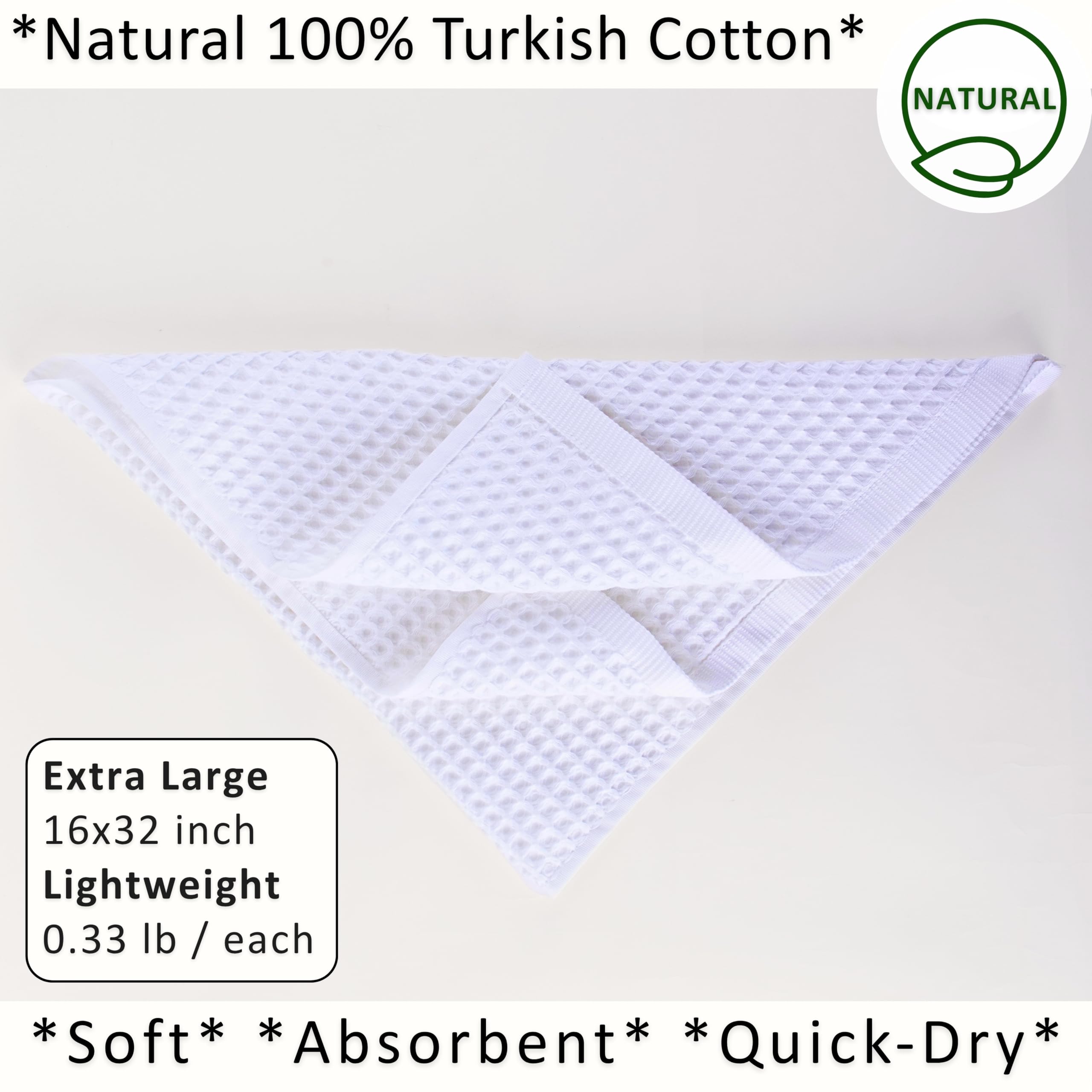 PÜSKÜL - Toallas de cocina de punto gofre, 3 piezas, 100% algodón orgánico turco de primera calidad, ultrasuaves, de secado rápido, absorbentes, sin pelusas, 32 x 16 pulgadas (blanco, 3)