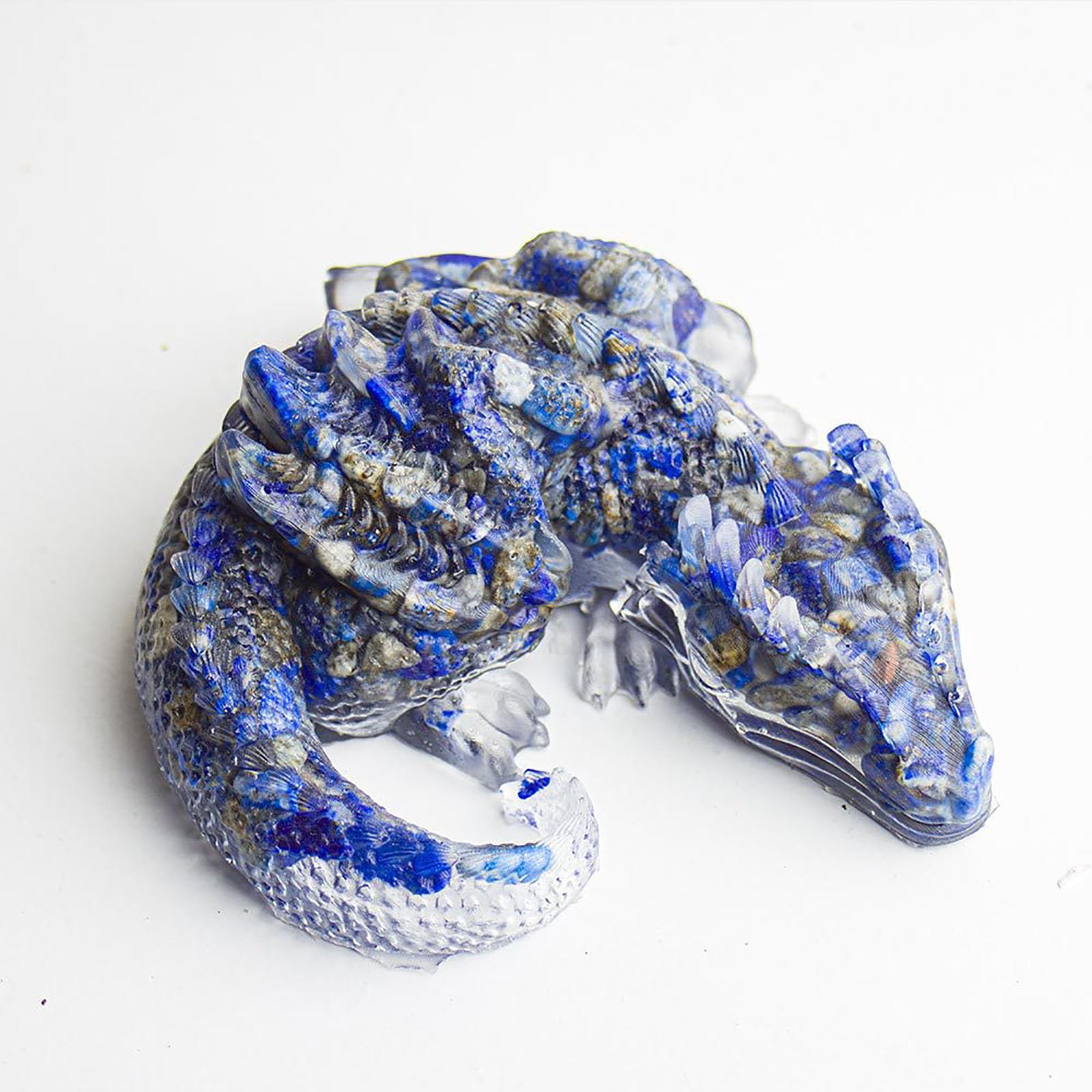 Sleeping Crystal Dragon Figurine,Handmade Resin Dragon with Natural Gemstone Chips,Mini Dragon Statue for Desk Shelf Home Decor Gift