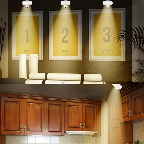 Miniatura 6 de Paquete de 2 focos LED para interiores, funciona con pilas, luces LED con control remoto, focos inalámbricos, luces de disco regulables para