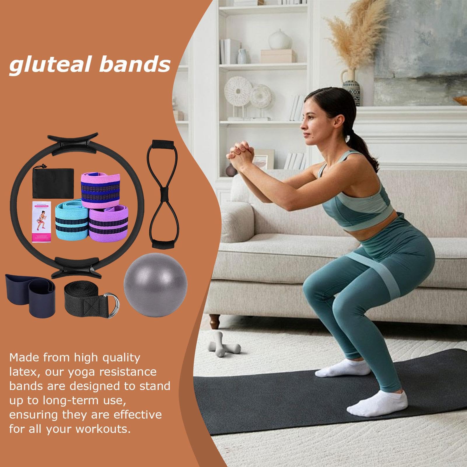 Set di anelli Pilates, set di attrezzature Pilates - Kit Pilates per allenamenti,Accessori per l'allenamento a casa, cintura di stretching multifunzionale, bande yoga per palestra