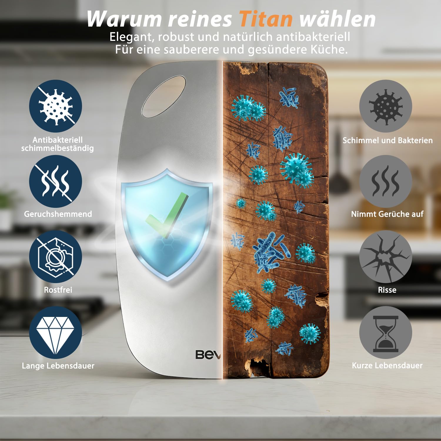 99,85% Reintitan Schneidebrett 38,1 × 27,9 cm, BPA-frei | Doppelseitig verwendbar, Spülmaschinenfest, Leicht zu reinigen, Geruchsneutral, Rostfrei