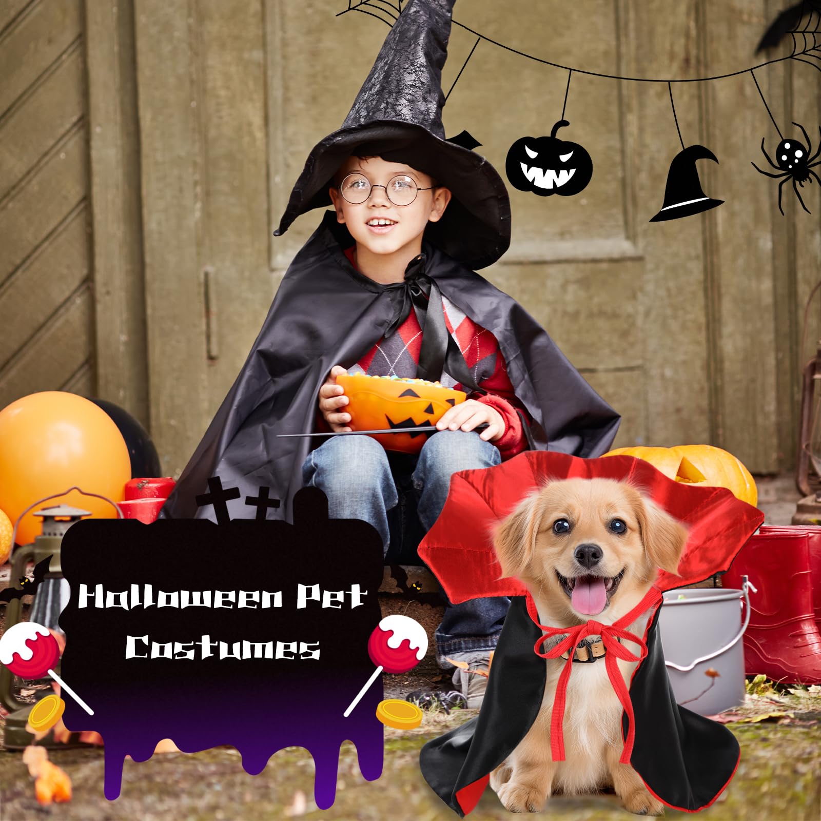 Kostium dla psa na Halloween, peleryna, kostium wampira dla kotów, psa, kota, zwierząt domowych, peleryna dla zwierząt domowych, kostium dla psów, Halloween, kostium Cosplay dla małych psów i kotów
