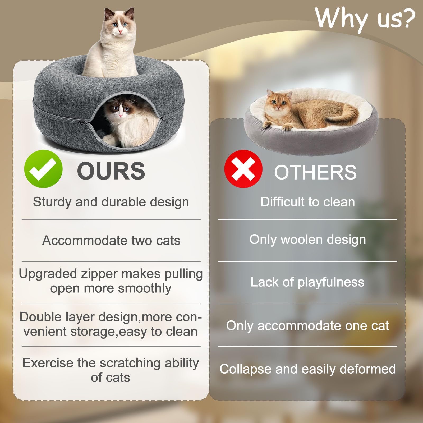 Tunnel De Jeu En Feutre Pour Chat | Lit Rond Amovible Et Lavable Pour Petits Animaux De Compagnie, Pour Chats Et Chiens De Petite, Moyenne Et Grande Taille (gris-L