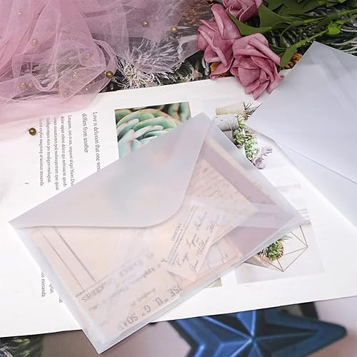 Miniatura 4 de yueton 30 sobres de papel translúcido de vitela, sobres de invitación con solapa en V, 6.89 x 4.92 pulgadas, para bodas, fiestas de cumpleaños,
