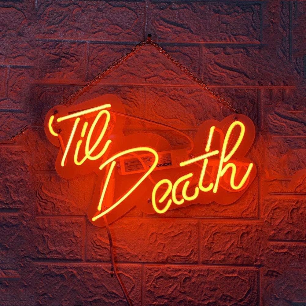 LiQi ™ ' Till Death Wedding Neon Sign for Your Wedding Party décor Real Glass Handmade Neon Wall Signs Wall Light Room Decor Home Bedroom Girls Pub Hotel Beach Room （red）