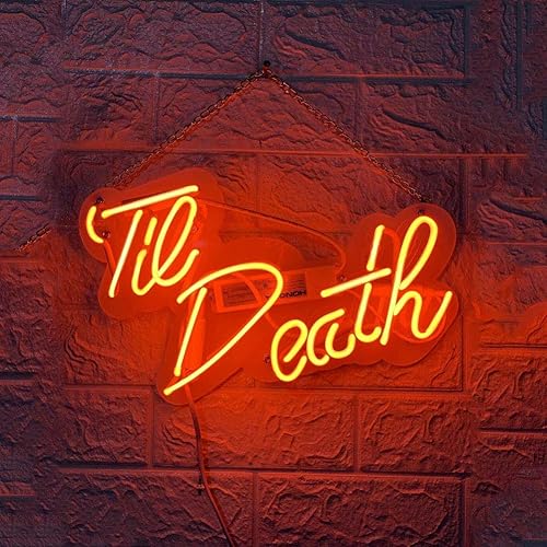 LiQi  'Till Death - Letrero de neón para tu fiesta de boda, cristal real, hecho a mano, luz de pared, decoración de habitación, dormitorio, niñas,