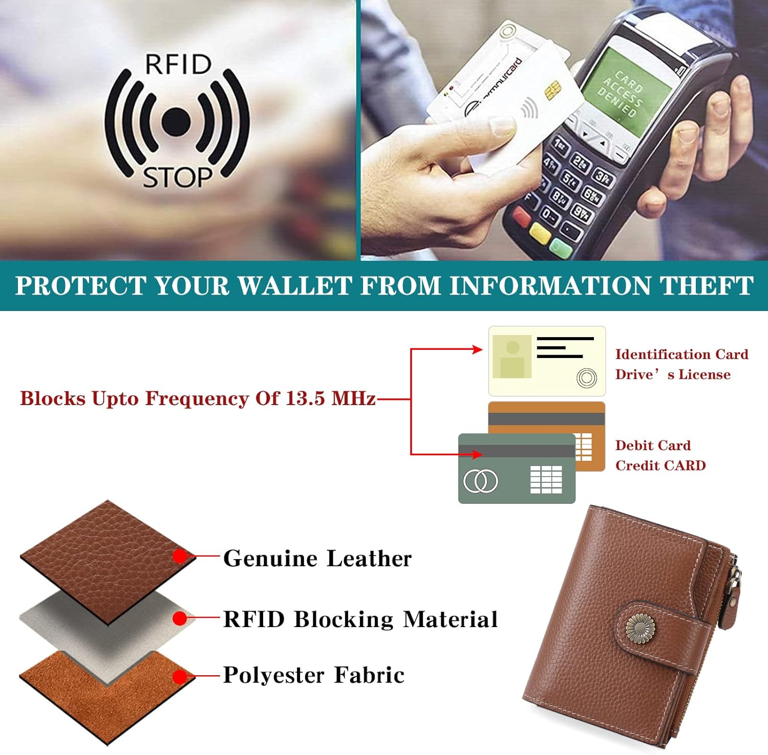 FALAN MULE Small Wallet for Women Leather Bifold Compact Small Womens Wallet with RFID Blocking - Image 6