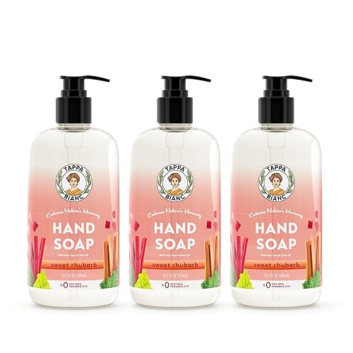 TAPPA BIANC Jabón de manos natural para baño, jabón de manos perfumado con ruibarbo dulce con aloe vera y aceite de oliva, jabones no tóxicos para