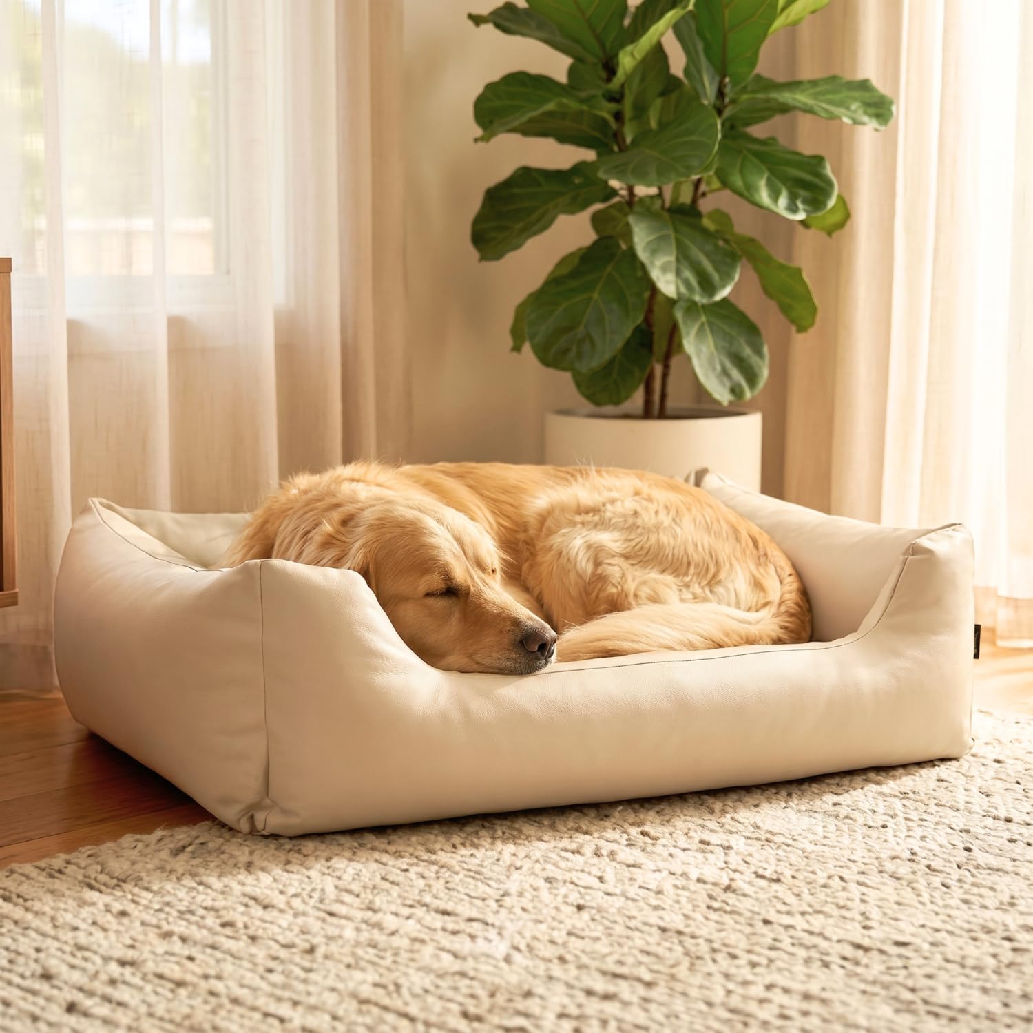 4L Textil Mario Cama Perro Ortopédica Polipiel Memory Foam Viscoelástica Impermeable Resistente Fácil de Limpiar Perros Grandes Premium 120x90 Beige