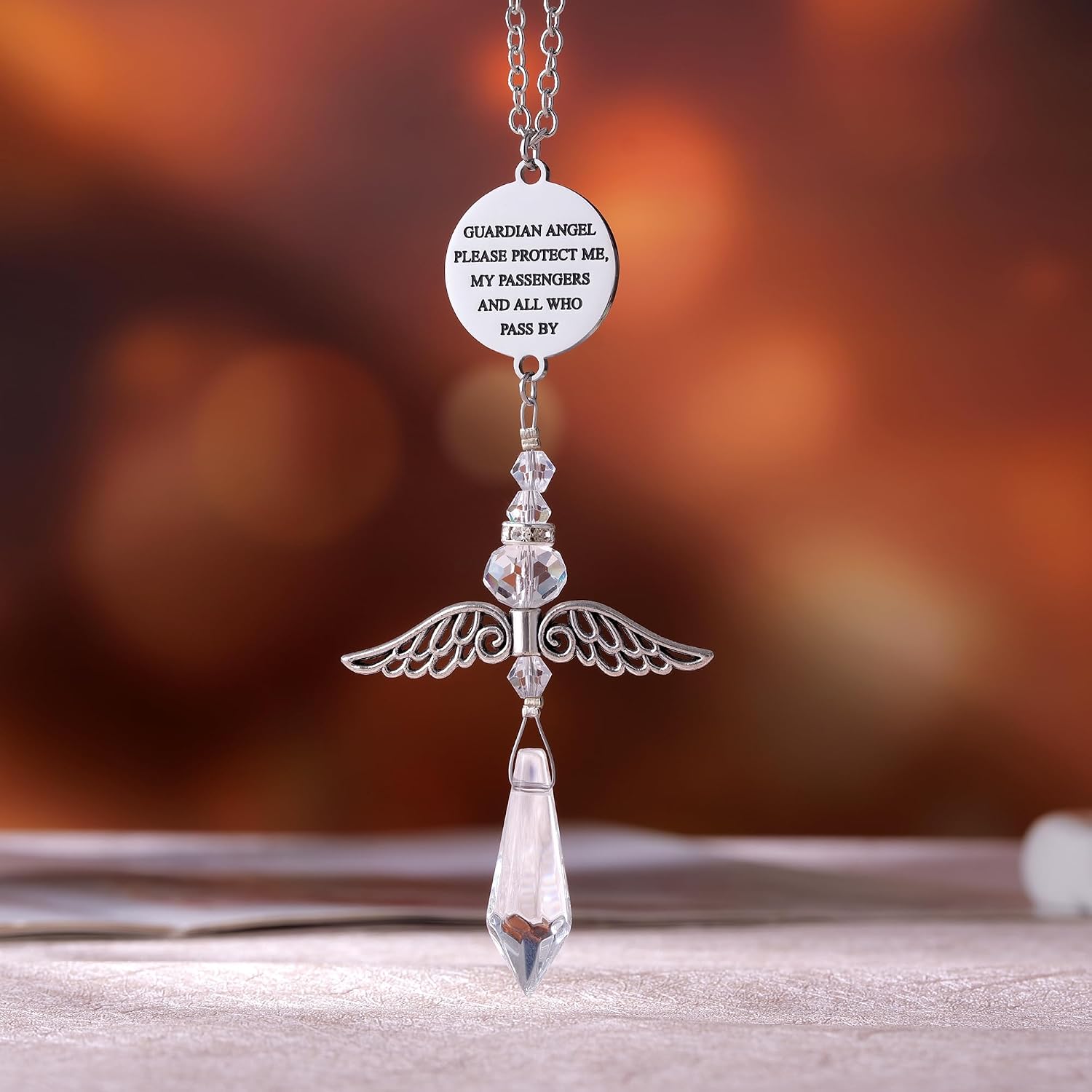 Guardian Angel Car Charm for Rear View Mirror, Christian Car Accessories, Crystal Suncatcher Hanging Ornament, Drive Safe Gift for Women Men image 2