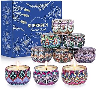 SUPERSUN 9 Candele Profumate Soia, Durata 180 Ore Candela Profumate Regalo per Donne, Alleviare Lo Stress Aroma Candele Naturali per Massaggio/Bagno/Yoga/Matrimoni/Decorazione