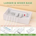 Pezin & Hulin Station de recharge de bambou pour appareils multiples, support de chargeur pour téléphone cellulaire et tablette, organisateur de dispositifs électroniques, 6 USB Câbles (Natural+White (sans chargeur)