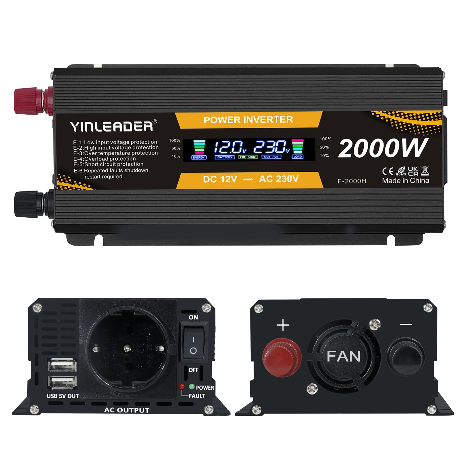 Yinleader Inverter da 1000 W, da 12 V a 230 V, con 2 USB