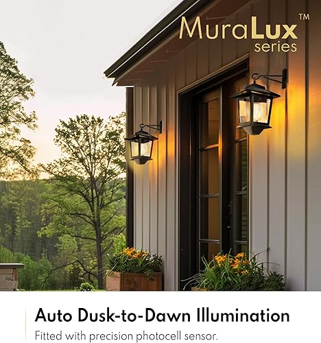 Miniatura 3 de Paquete de 4 faroles solares de pared con bombilla reemplazable, luces solares colgantes al aire libre con 4 paneles solares, aplique de pared LED