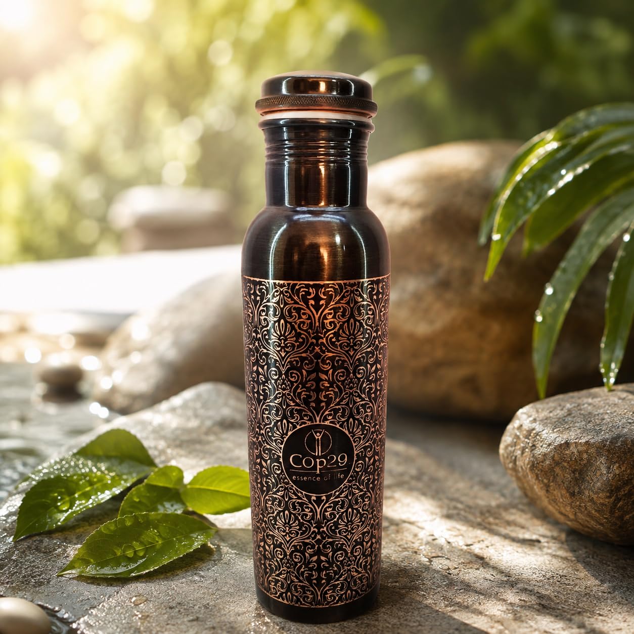 Cop29 handgefertigt graviert Premium Design reines Kupfer Tulpe antike Wasserflasche : Fugenfrei & Auslaufsicher -900ml/30oz