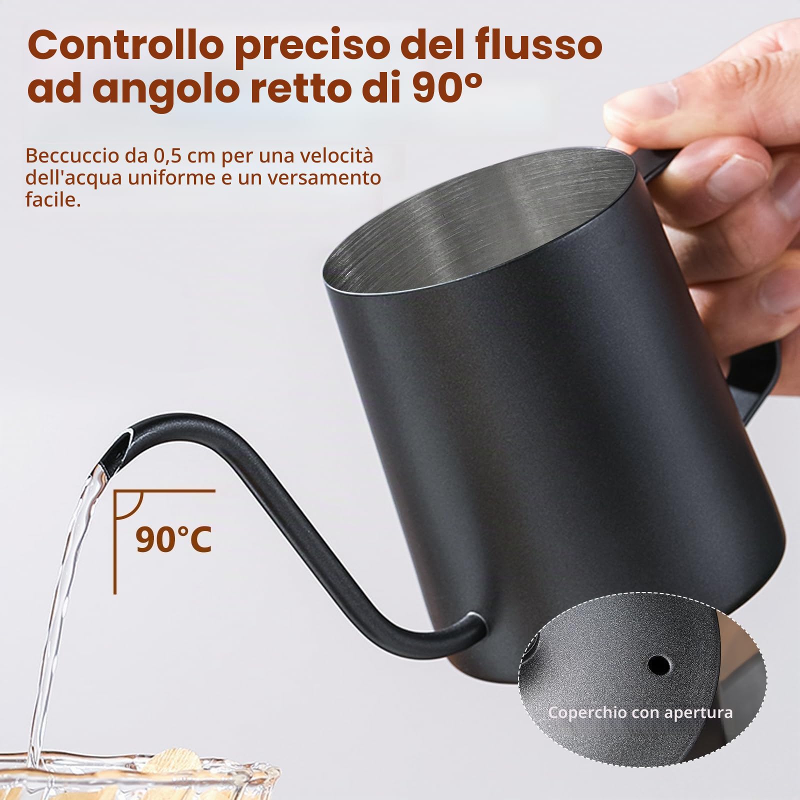 Set di Macinacaffè Manuali da 7 Pezzi,Versare sopra la caffettiera con set di bollitore,Macinacaffe Portatile Professionale,Grado di Rettifica Regolabile,Per l'ufficio domestico (100 filtri)