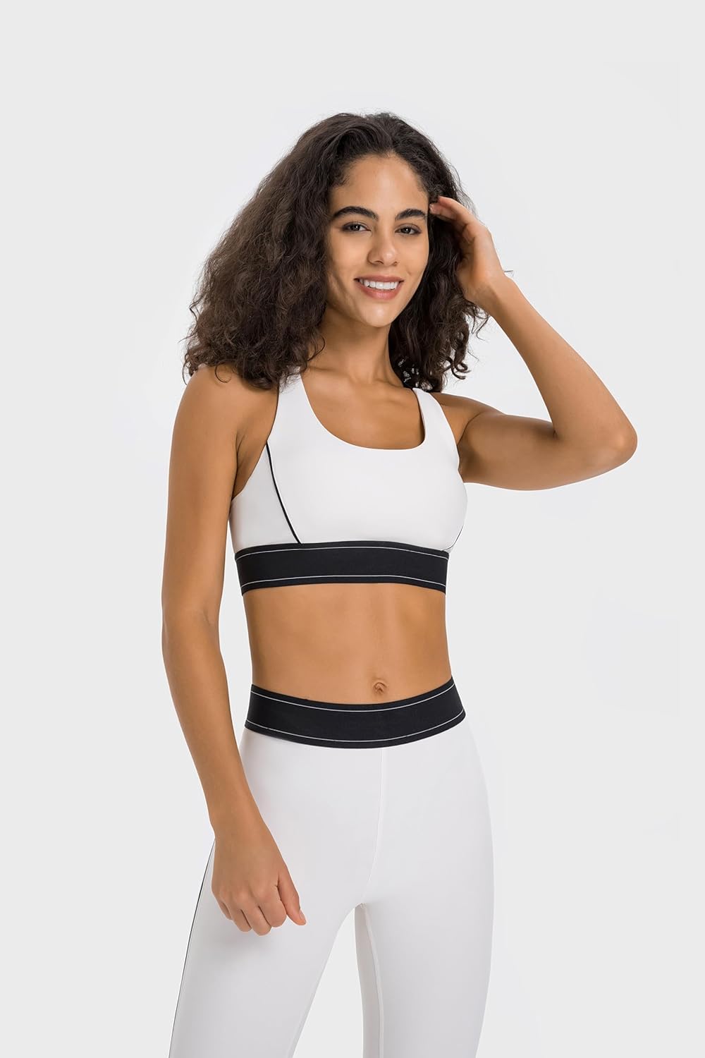 AMRIY Women's Medium Support Sports Bra with Adjustable Straps Removable Pads Color Contrast Band Yoga Workout Bra