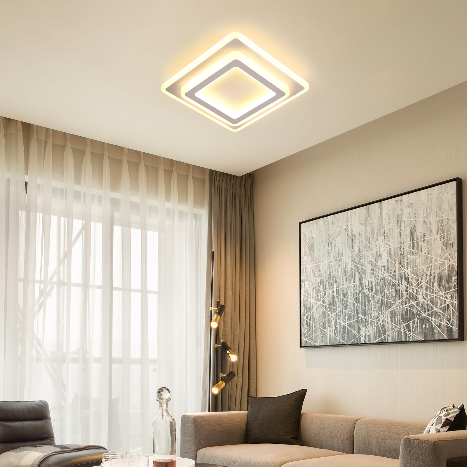 Toolight LED Ceiling Light Square, 44W 4950LM Modern Acrylic LED Ceiling Lamp White - Image 2