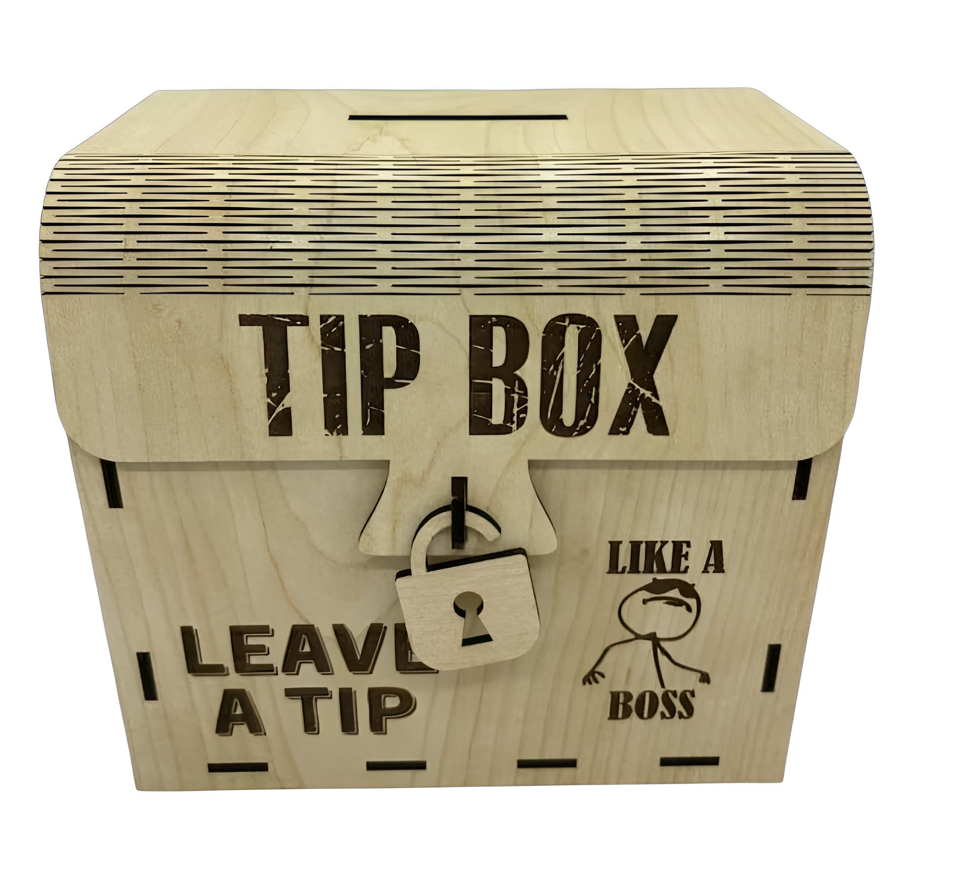LASERMEECRAFT Laser-Cut Wooden Tip Box with Playful Boss Graphic - Encourage Generosity with a Smile (16x11.7x15.3 cm, Beige)-image-48