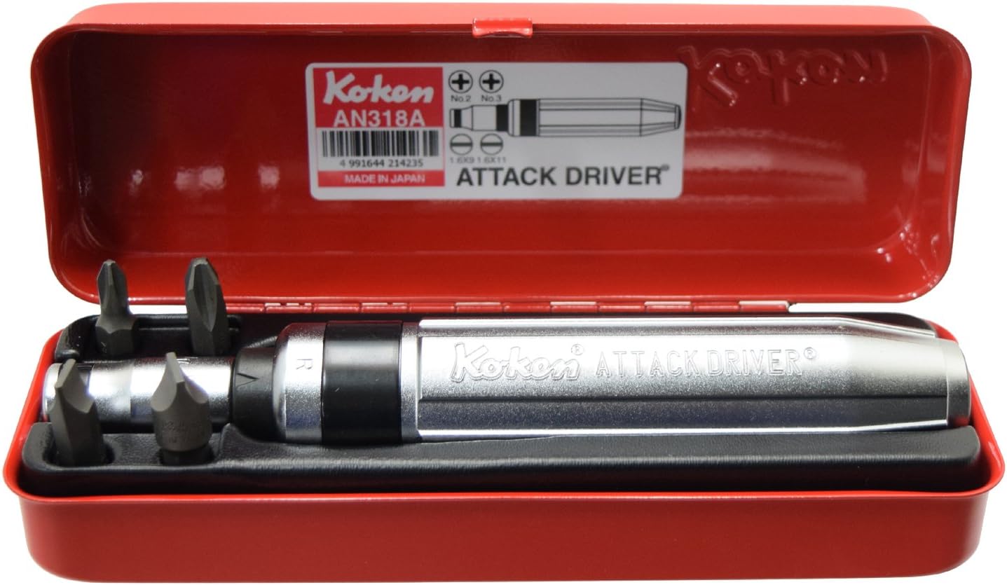 AN318A 3/8 Sq. Dr. Attack Driver Set Rubber Grip 6 pieces