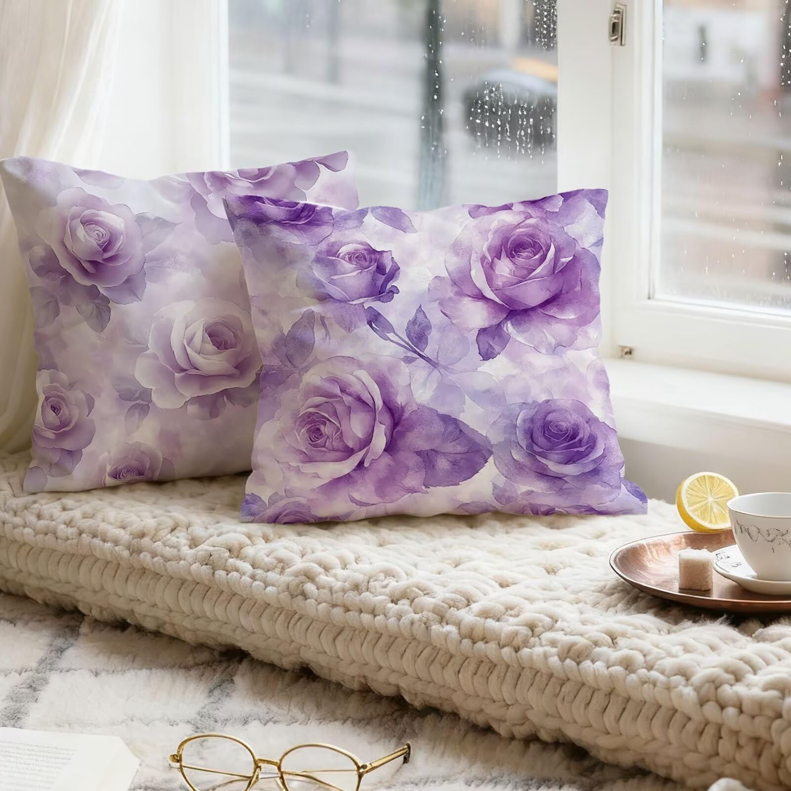 PúRpura Funda Cojin 60x60 Flor Funda Almohada 60x60 Cojines Sofa Súper Suave Fundas Cojines Decorativos Fundas Almohadas 4 Piezas Almohada Cervicales y Cuello, para Hogar Cama Salon Decoracion E - 913