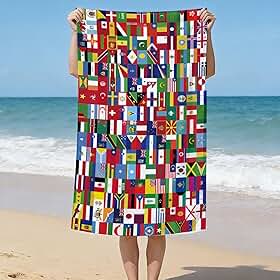 Toalha para copo de futebol mundial, tema de várias bandeiras nacionais, 76 x 152 cm, grande, presentes para copa de futebol mundial, toalha de praia macia para homens, mulheres, piscina, academia