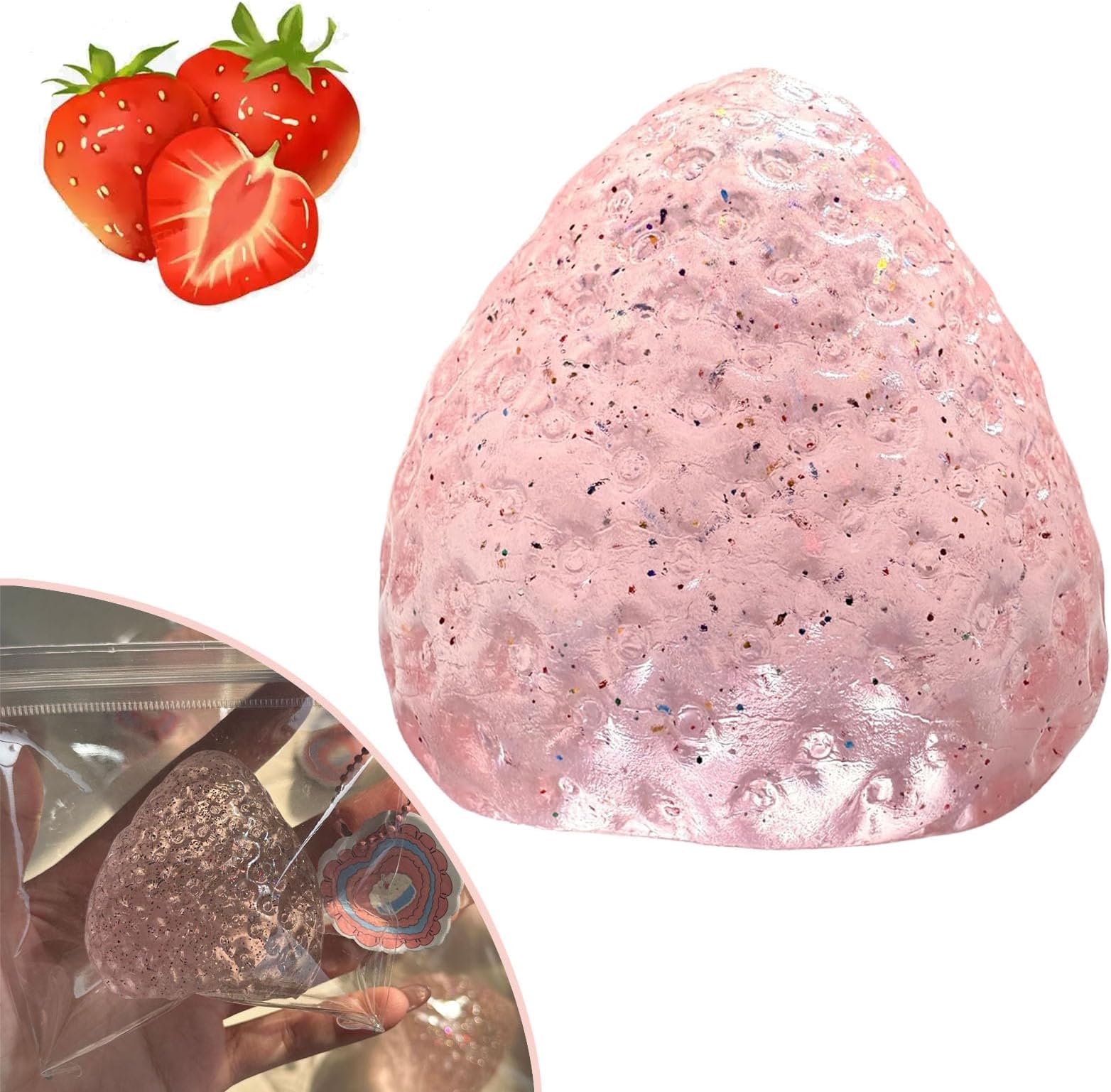 Handmade Big Taba Squishy Strawberry, Cute Strawberry Squeeze Toys, Strawberry Squishies Fidget Toys, Novelty Things Suitable for Adults Relaxation (Glitter)