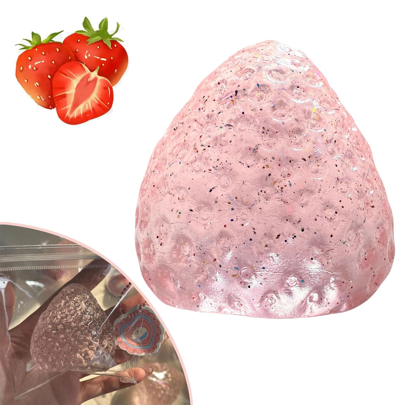 Handmade Big Taba Squishy Strawberry, Cute Strawberry Squeeze Toys, Strawberry Squishies Fidget Toys, Novelty Things Suitable for Adults Relaxation (Glitter)