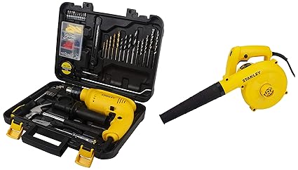 STANLEY SDH600KP-IN DIY 13 mm Hammer Drill Machine and Hand Tool Kit for Home Use (120-Pieces) & STANLEY STPT600 Blower, 600W Variable Speed, 1 Year Warranty (Yellow & Black)