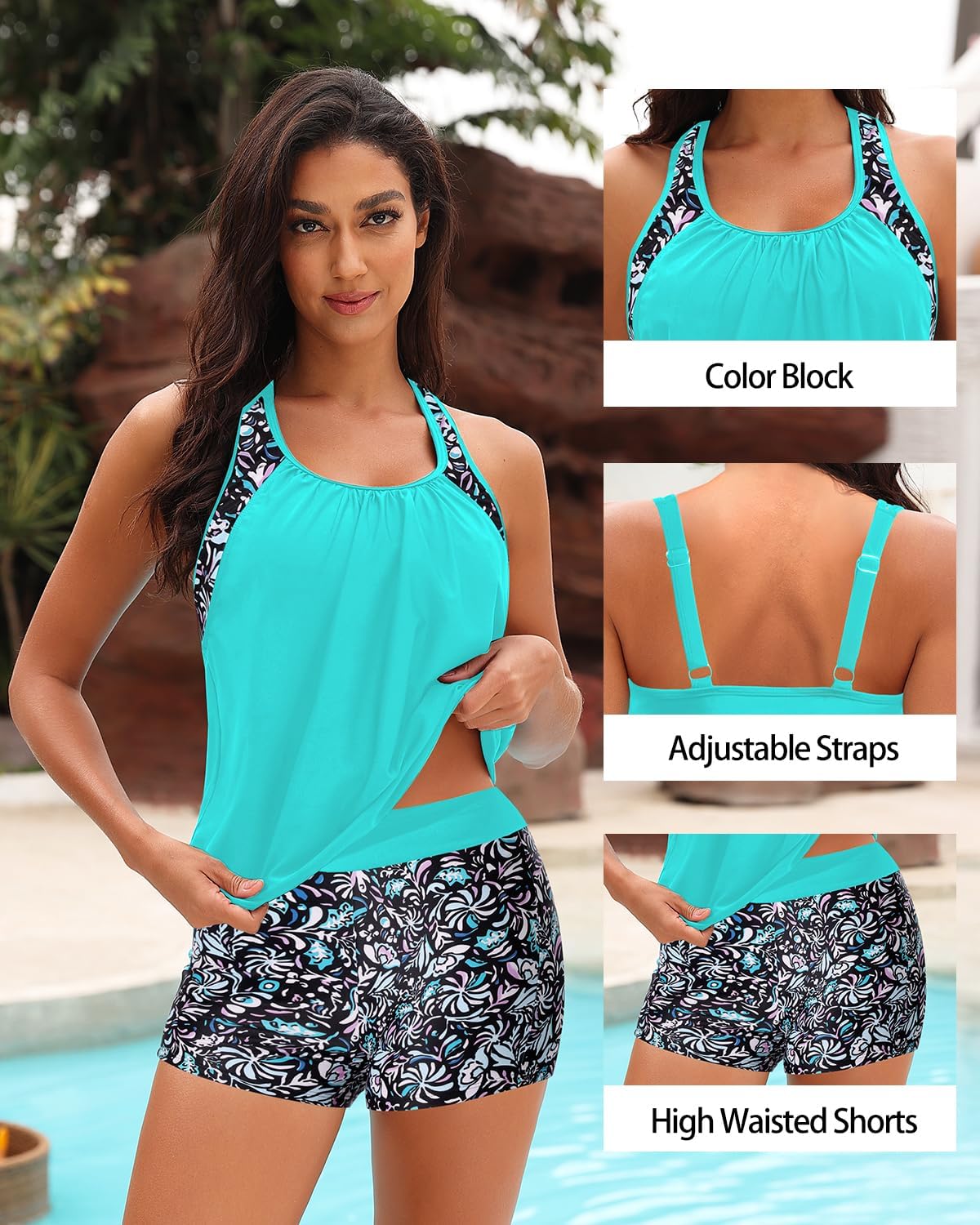 Women Two Piece Tankini Swimsuits - Tummy Control Bathing Suits Top with Shorts 2025 Blouson Swimwear - Image 4