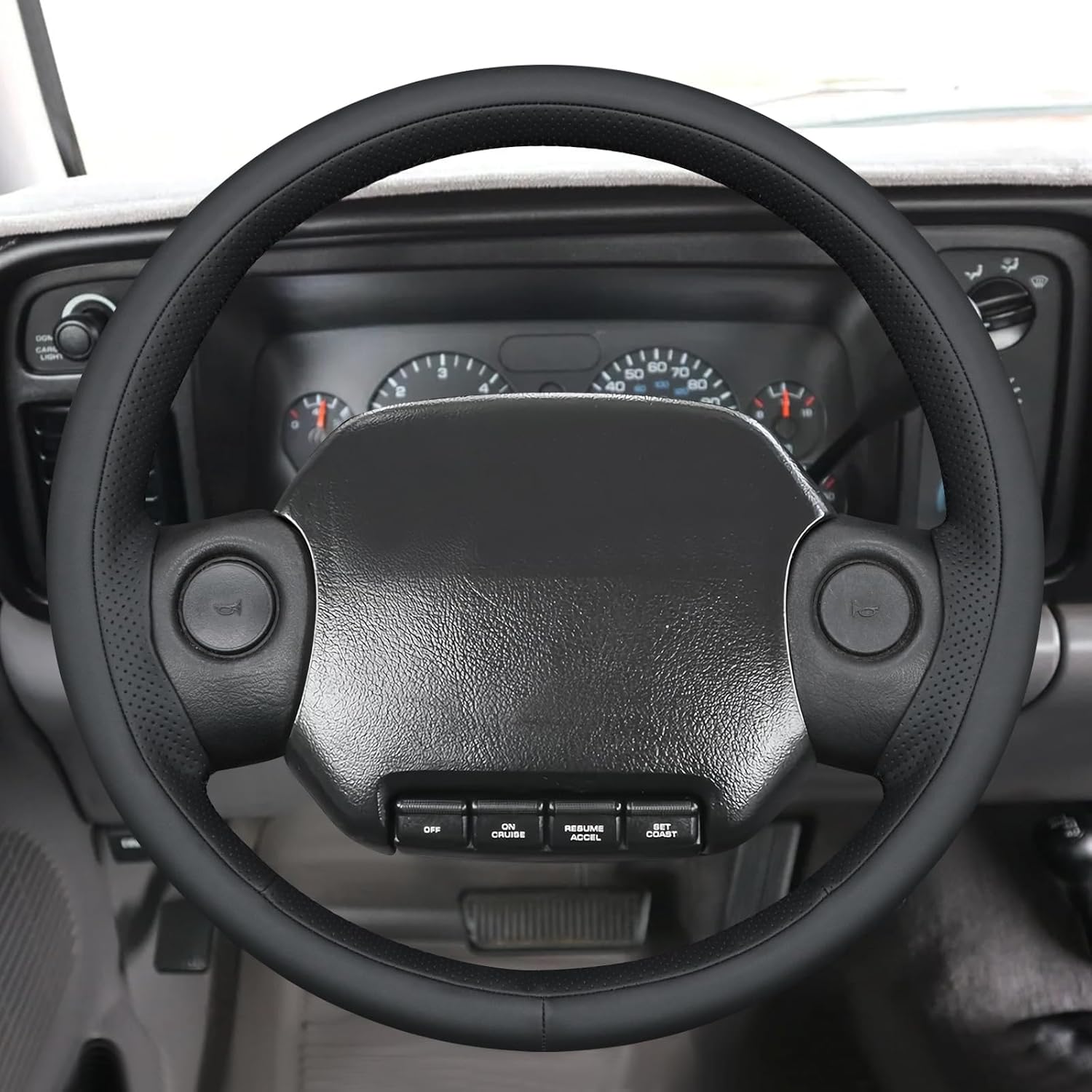 MEWANT Steering Wheel Cover Wrap for Dodge RAM 1500 2500 3500 Dakota 1994-1997 Hand-Stitched Black Microfiber Leather Steering Wheel Cover Wrap