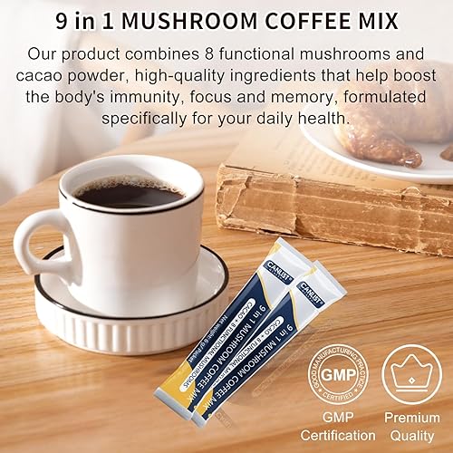 Miniatura 6 de CANLIST Café en polvo orgánico de hongos 9 en 1 con melena de león y chaga, Cordyceps, Reishi, Shiitake para enfoque cognitivo, apoyo inmunológico y