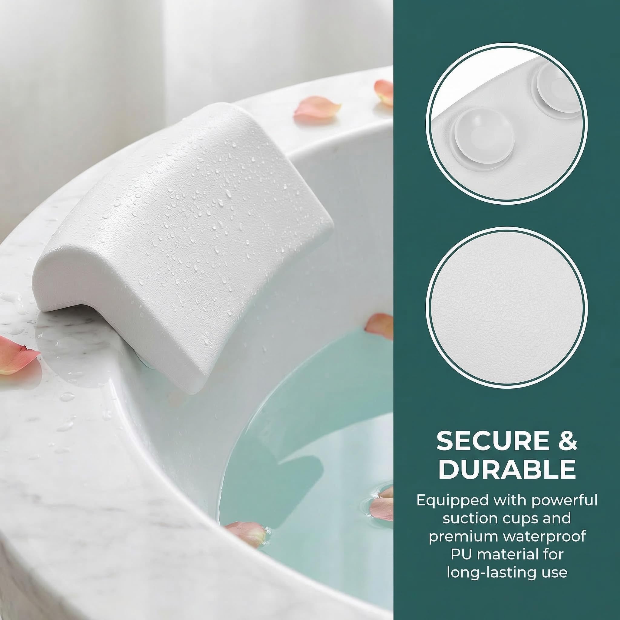 Cuscino Design Confortevole ed Ecologico in Pu Bianco Ventose, Facile da Installare per Supporto Collo per da Bagno e Relax in Casa