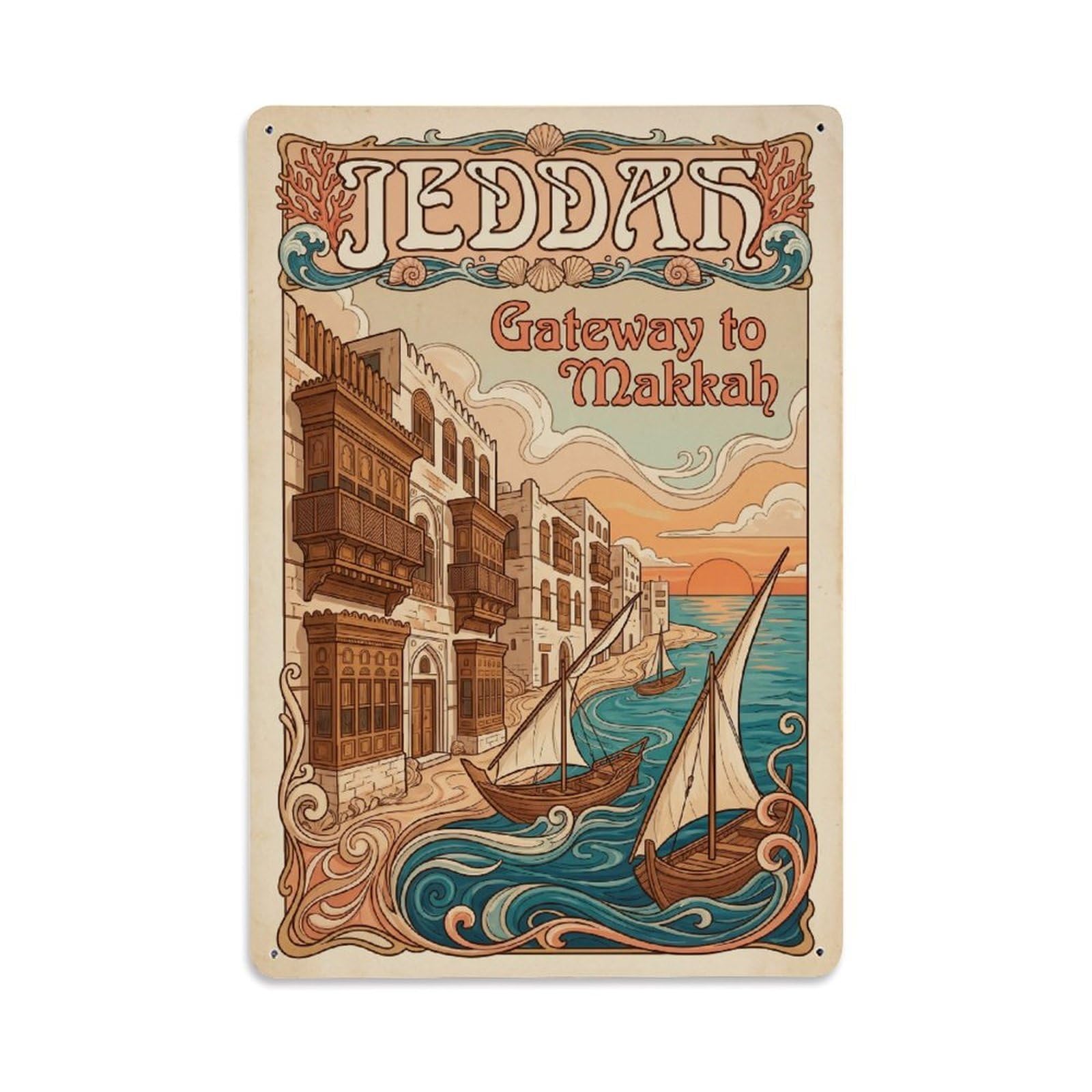 Huiyhb 8X12inch(20X30cm) Retro Saudi Arabia Jeddah Travel Metal Tin Sign