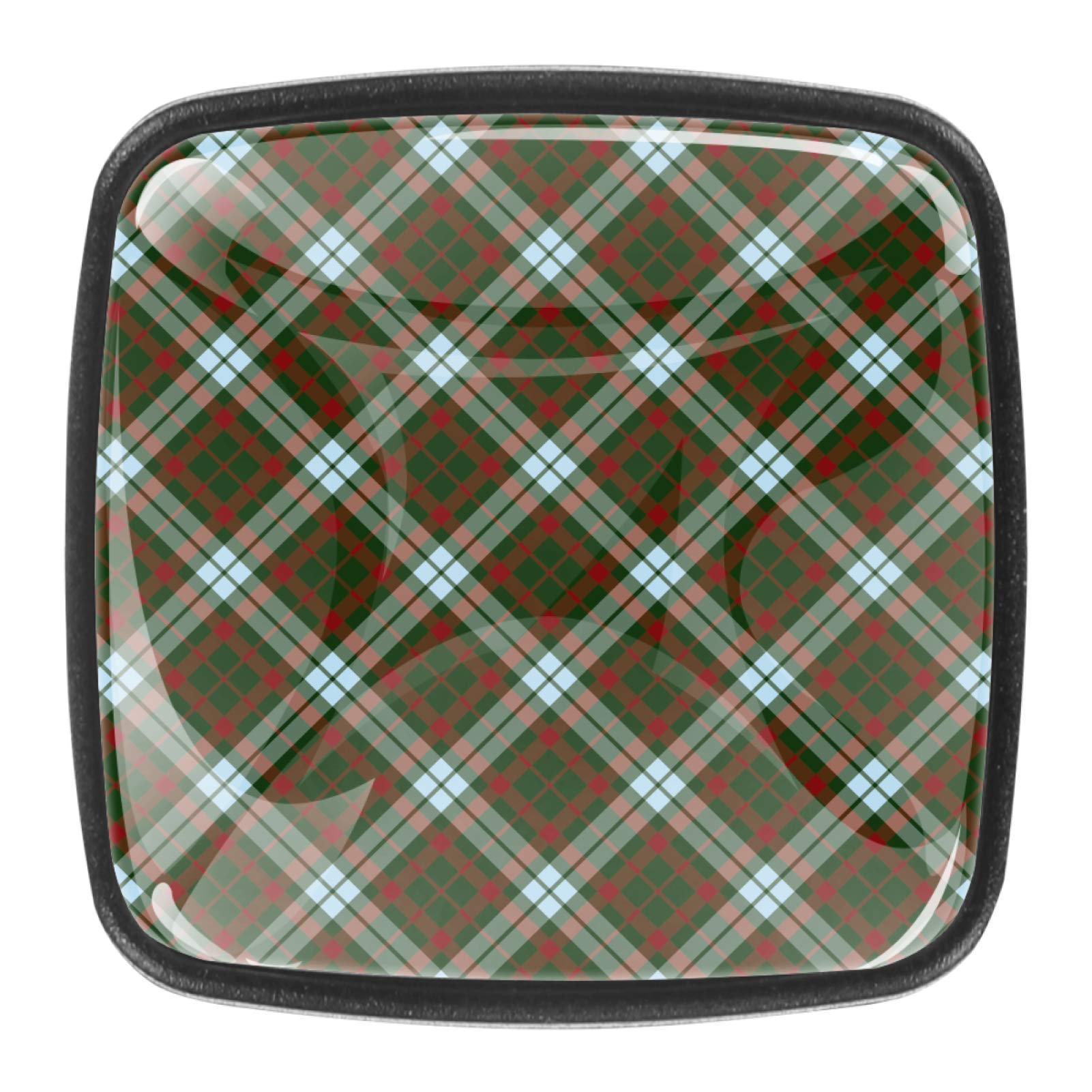Christmas Plaid Checkered Kitchen Cabinet Knobs Drawer Knobs Drawer Pulls Door Knobs for Office Bathroom Cabinet Dresser Cupboard, 4-Pack