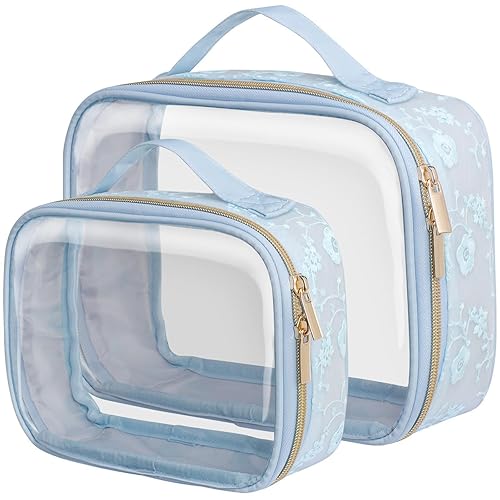 PACKISM Bolsa de aseo con textura floral aprobada por la TSA - Bolsas de maquillaje transparentes de apertura grande de 180 en 2 tamaños, bolsa de