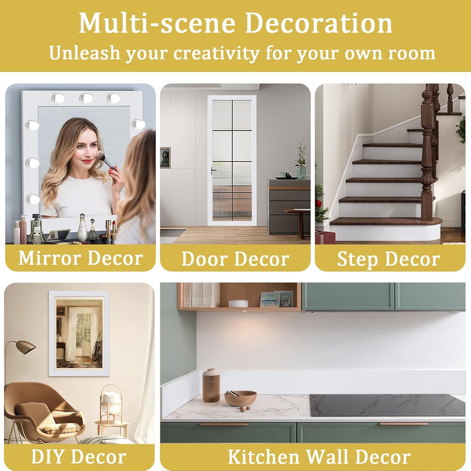 Apdidl 32.8ft White Mirror Frame Border Peel and Stick Wallpaper, Removable Bathroom Mirror Tape Border Wall Paper, Mirror Trim Peel and Stick Molding for Kitchen Wall Decor (1.96" x 393")