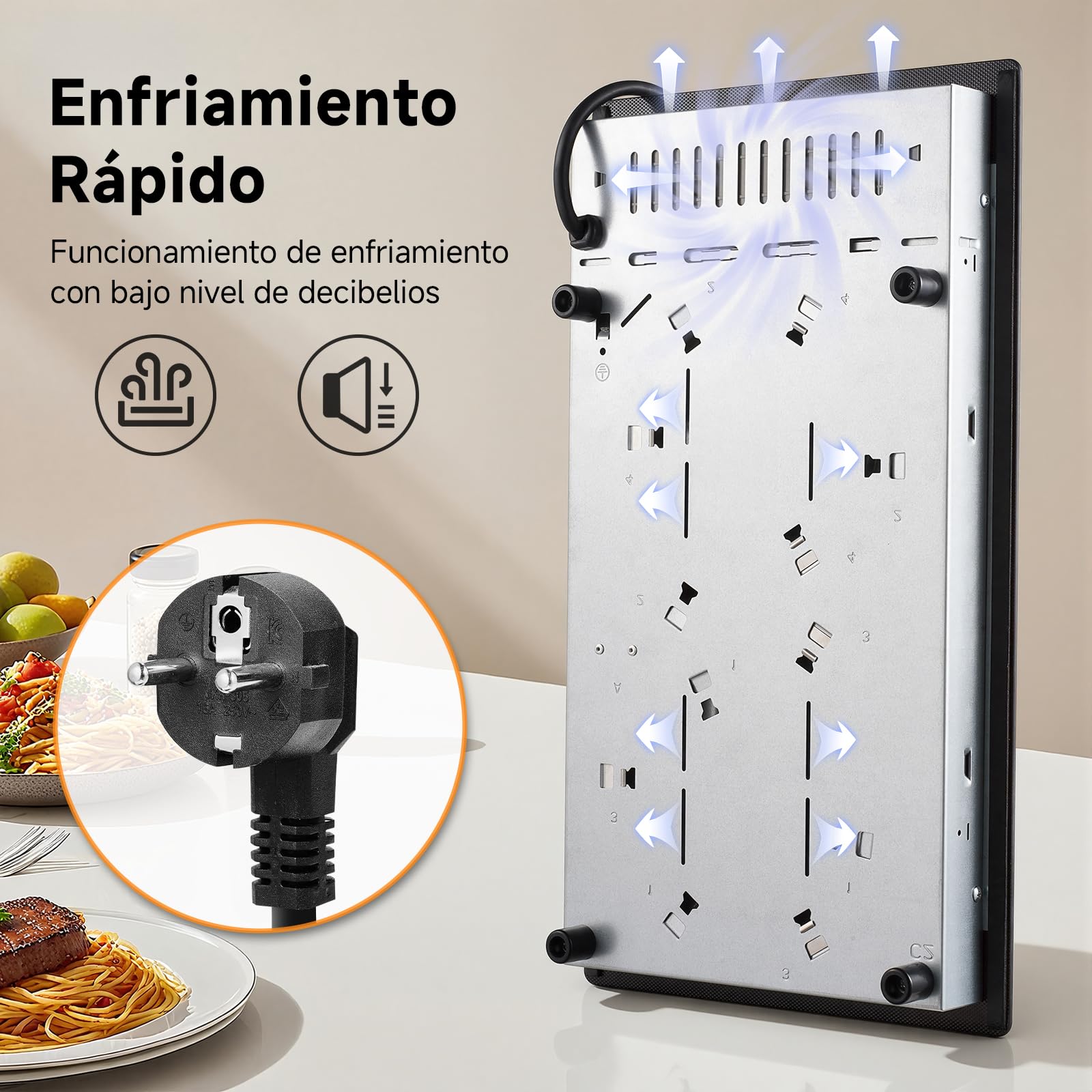 Aobosi Placa Vitrocerámica 2 Fuegos, Domino Vitrocerámica con 9 Niveles de Potencia, Control Táctil, Función de Pausa,Seguridad Para Niños, Timer 99 Min, 3000 W