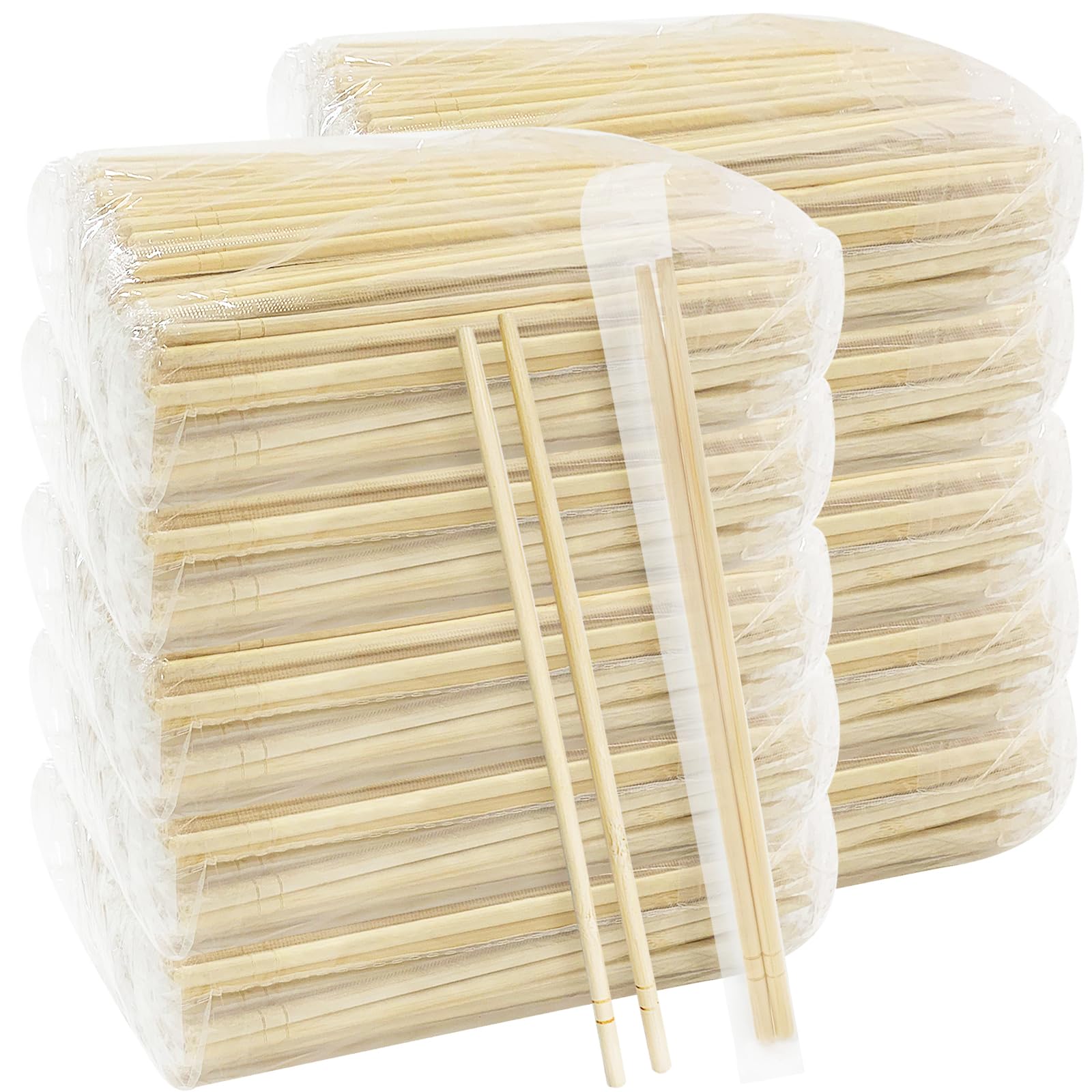 1000 Pairs 8 Inch Disposable Chopsticks, Separated Sleeved Individually Clear Packaged Wrapped Disposable Bamboo Chopsticks, Bamboo Wooden for Noodles, Sushi, Asian Food