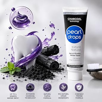 Pearl Drops Instant Natural - Beyazlatıcı Diş Macunu, Aktif Karbonlu,Anında Etkili,%93 Doğal İçerikli, SLS İçermez 75 ml