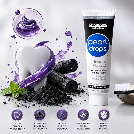 Pearl Drops Instant Natural - Beyazlatıcı Diş Macunu, Aktif Karbonlu,Anında Etkili,%93 Doğal İçerikli, SLS İçermez 75 ml