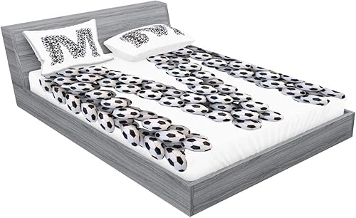 Miniatura 425 de Ambesonne Juego de sábanas bajeras y fundas de almohada con diseño de gato durmiendo en luna creciente, estrellas, sueños nocturnos, juego de ropa