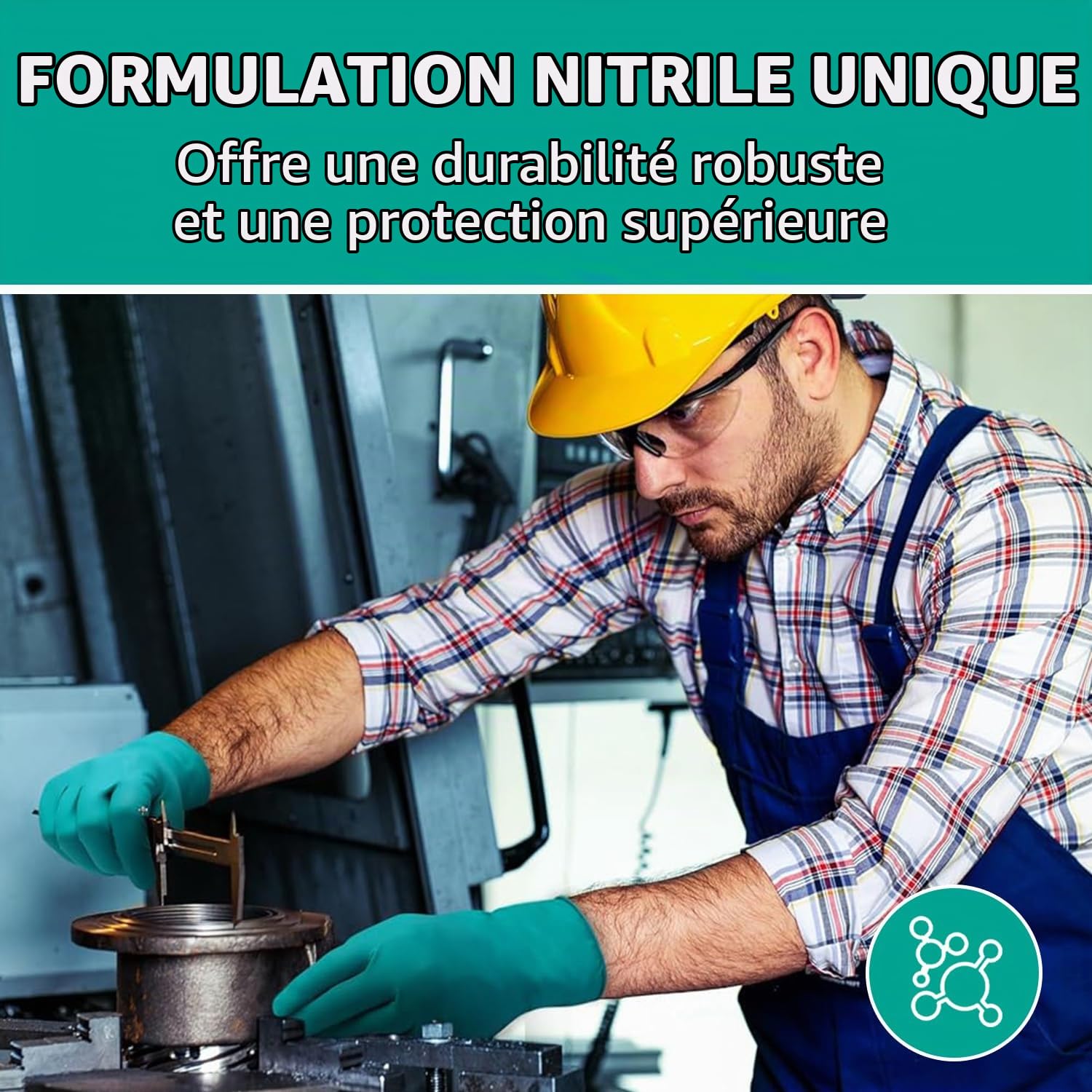 Ansell TouchNTuff 92-605 Gants Jetables en Nitrile, Non Poudrés, Haute Protection Chimique et Mécanique, Contact Alimentaire, Sécurité Industrielle, Sans Latex, Vert, Taille M (100 Gants)