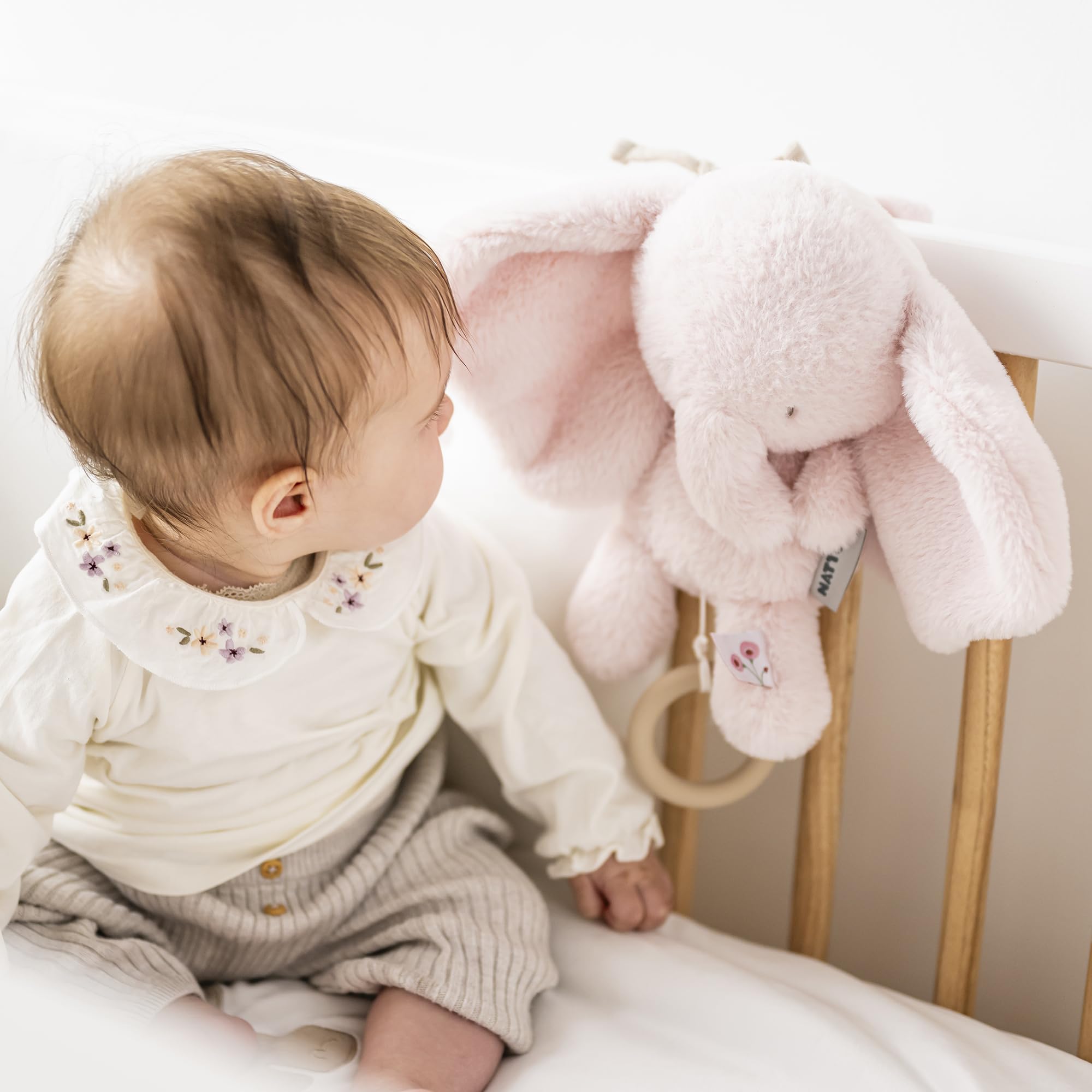 Nattou Carillon in Peluche a Pelo Lungo, Elefante, Ninna Nanna "La-Le-Lu", Con Anello, 100% Poliestere, FanFan, Rosa