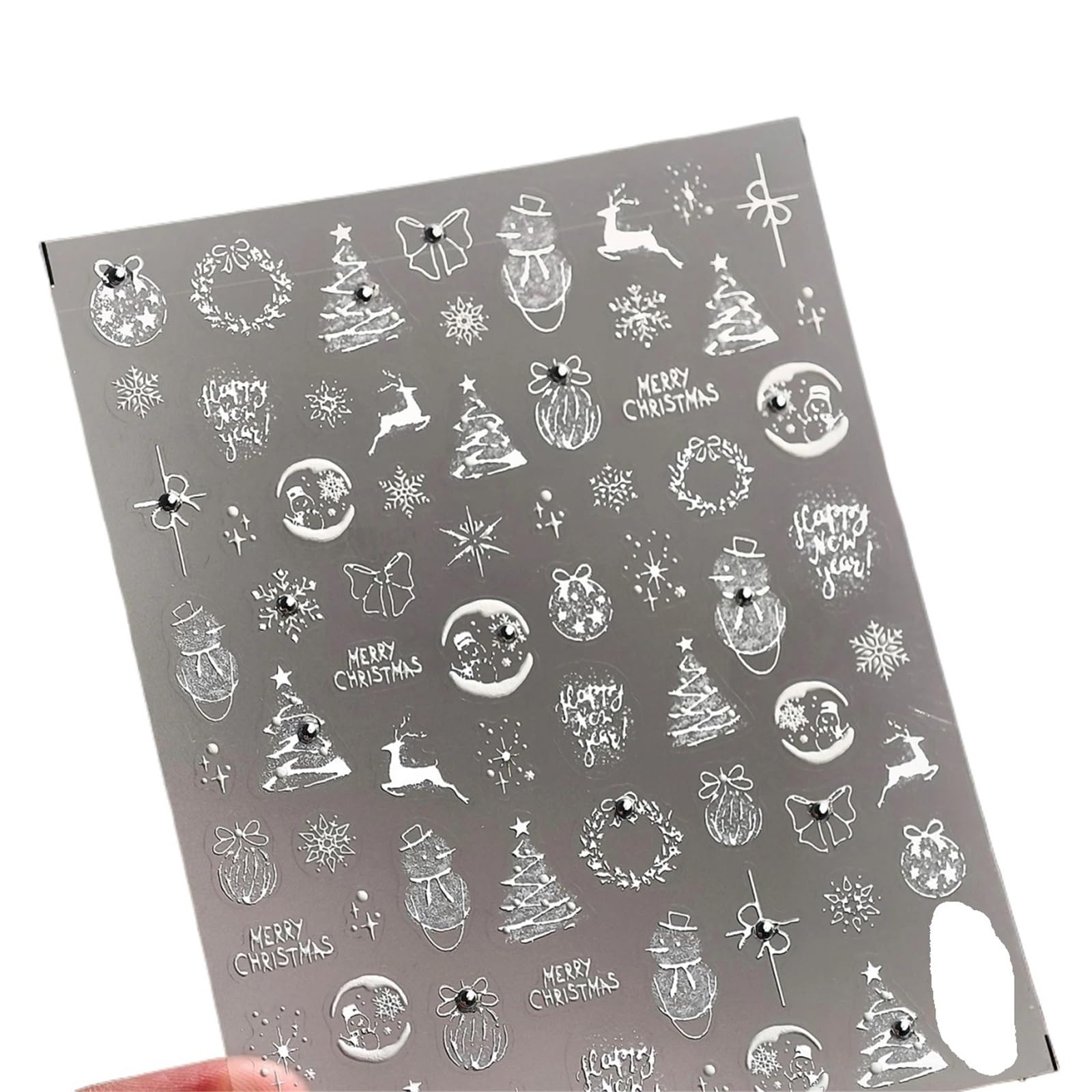 3pc 3D Metal Bead Nail Art Stickers - Snowflake Bowknot Wreath Stars for Winter Decals(5)