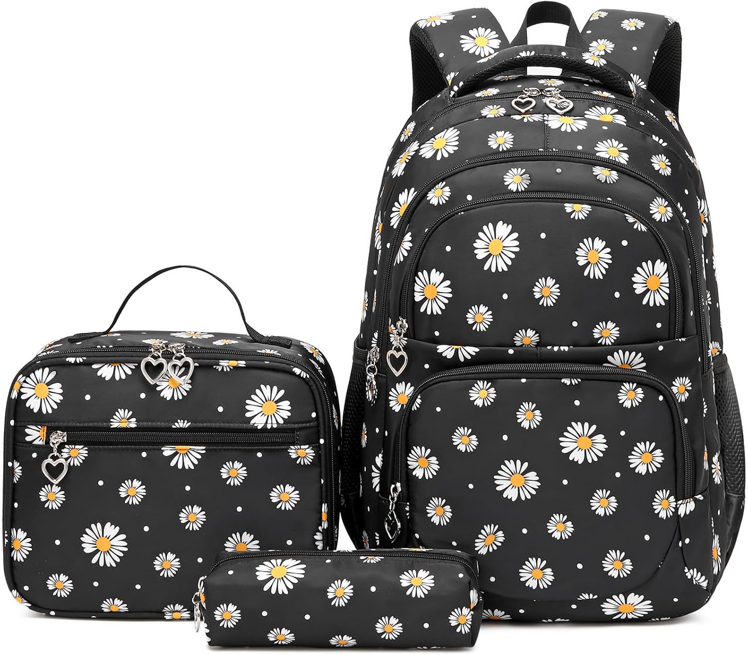 Createy Girls Backpack, Daisy Backpack for Girls School Bags Elementary Bookbags Primary School Backpack Kids Backpack with Lunch Box and Pencil Case