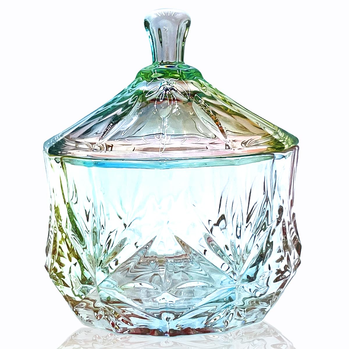 EWEIGEER 8oz Glass Candy Dish with Lid,Christmas Decorative Storage Jar for Candy,Bath Salt,Paper Clips,Office,Bathroom,Dining Room Organizer(Colorful