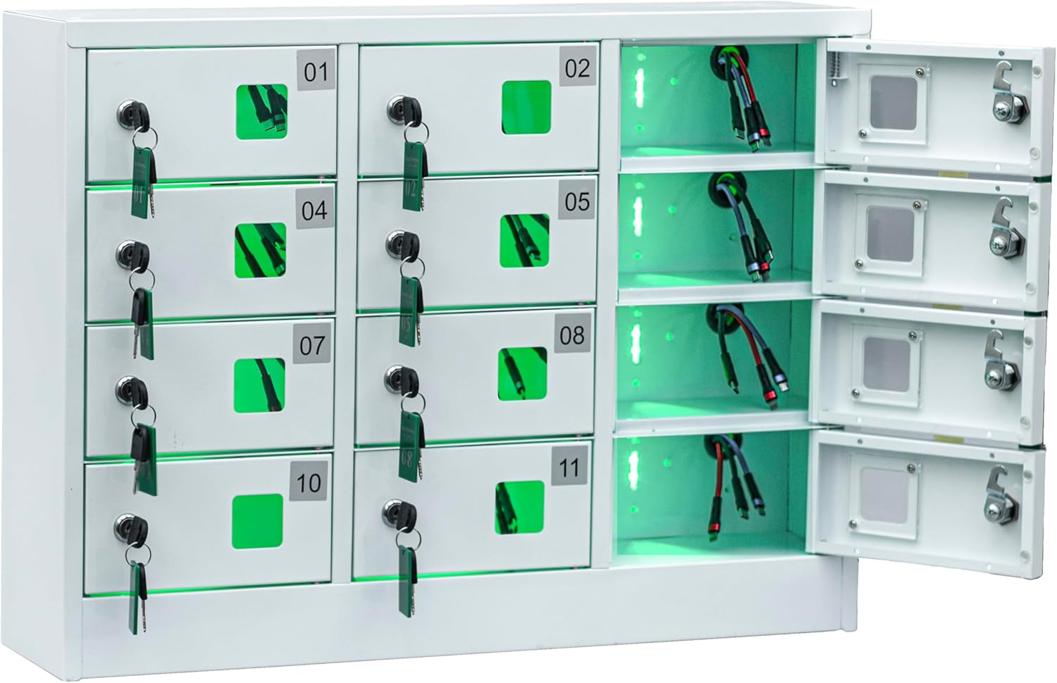 Secure and Convenient 12 Slots Cell Mobile Phone Metal Storage Cabinet Lockers with Charger Charging Station Cabinet and Key Lock White - Ideal for Students and Employees or Police Station