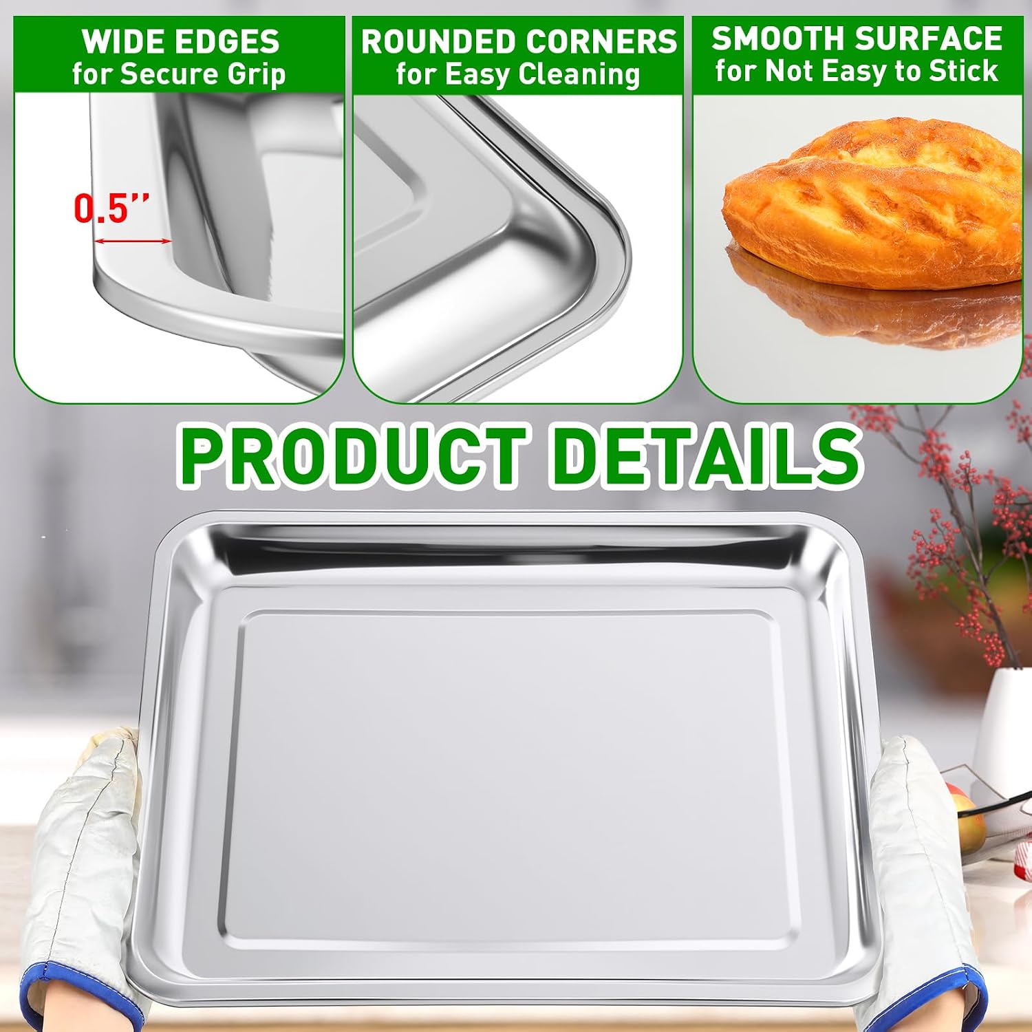 Funnymoom 12 Pack Stainless Baking Sheet Cookie Pans 18 x 13 x 0.8 Inch Metal Serving Trays with Widen Edge Baking Trays Nonstick Cookie Sheet Pan for Bakeware Cooking Serving BBQ
